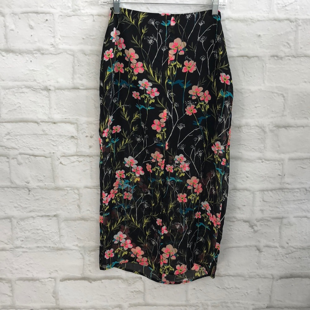 Express NWT black floral Maxi Front Slit Skirt